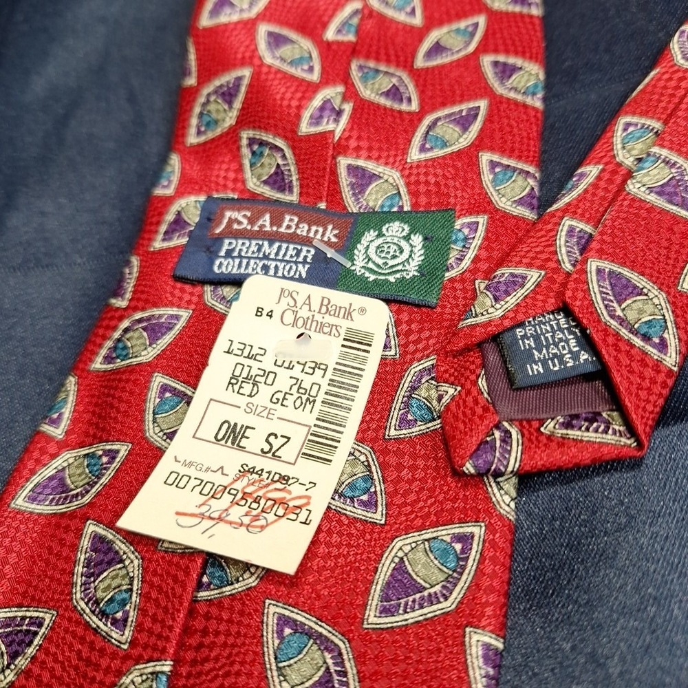 Vintage 90s Jos A Bank Exec Collection 100% Silk Tie USA Made Geometric Red